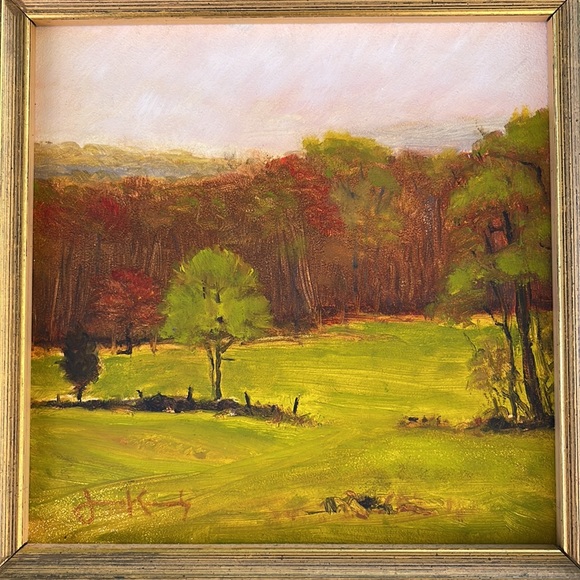 “Landscape in Spring Green” Painting by James Kennedy in custom gold frame. - Picture 5 of 10